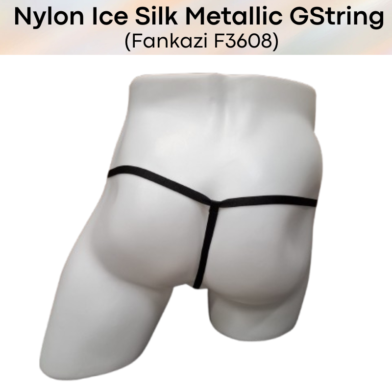 Men's GString: Nylon Ice Silk Slidable 3D Pouch Low Rise Metallic Colour GString Underwear (F3608)