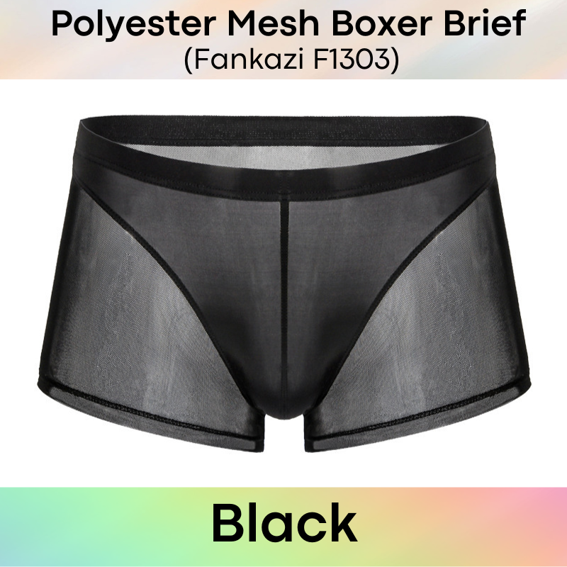 Men's Boxer: Polyester Mesh See Through with Ice Silk Pouch Layer Boxer Brief Underwear (F1303)