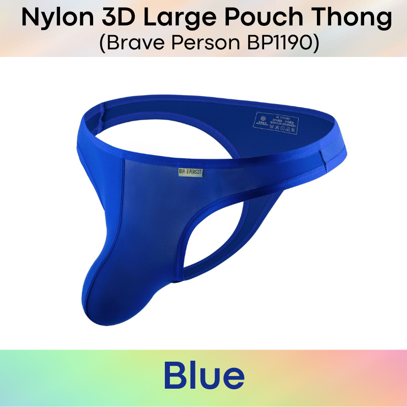 Men's Thong: Nylon 3D Large Pouch Soft and Thin Thong Underwear (BP1190)