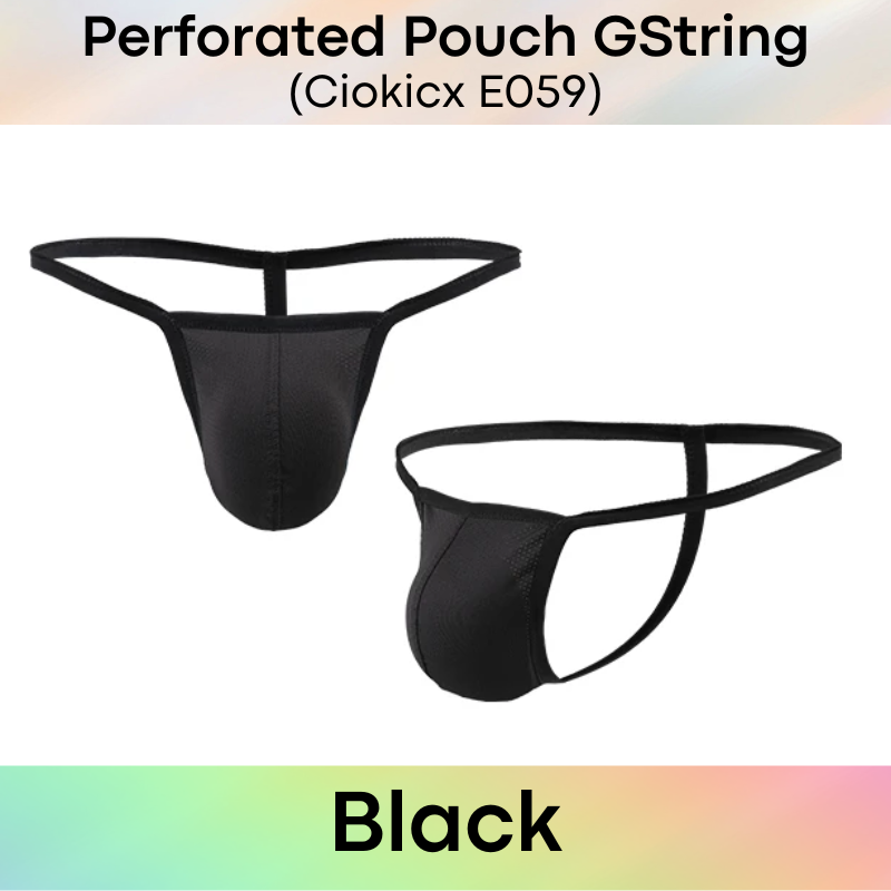 Men's GString: Perforated Large Pouch GString Underwear (E059)