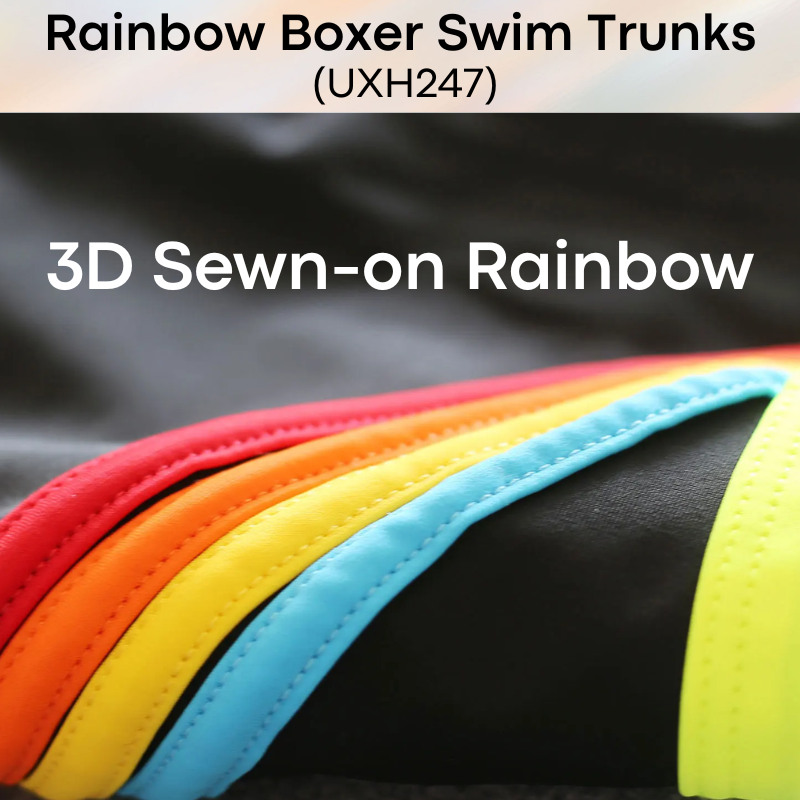 Men's Swim Trunks: Polyester Rainbow Sewn-on Boxer Brief Swimming Trunks (UXH247)