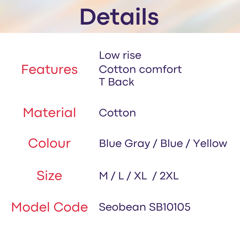 Men's Thong: Cotton Low Rise T Back Thong Underwear (SB10105)