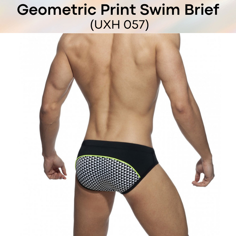 Men's Swimwear: Polyester Geometric Print Swimming Brief Trunks (UXH057)
