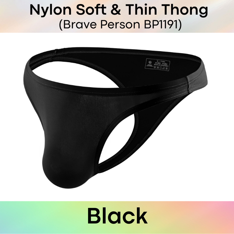 Men's Thong: Nylon Wide Front Close to Skin Thong Underwear (BP1191)