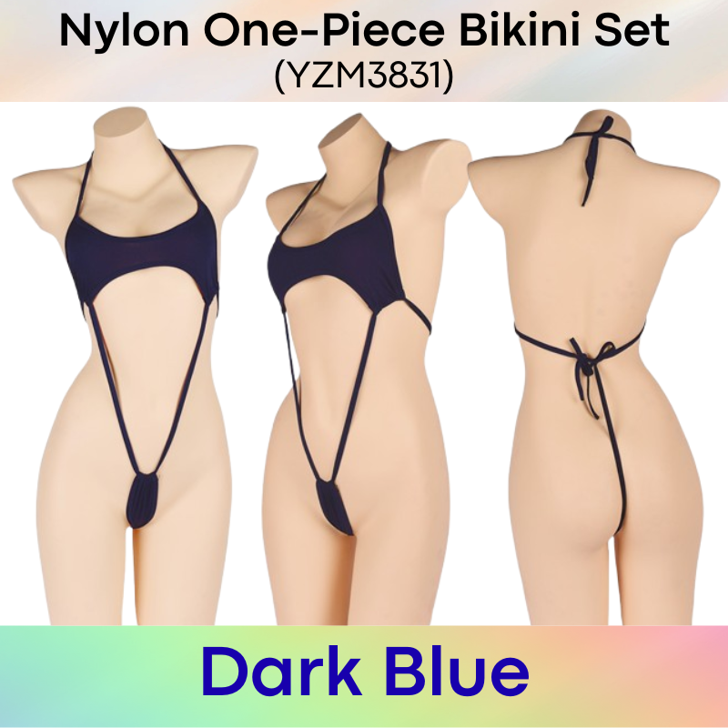 Unisex: Unisex Nylon One-Piece Bikini Set with Top and Thong Strip Underwear (YZM3831)
