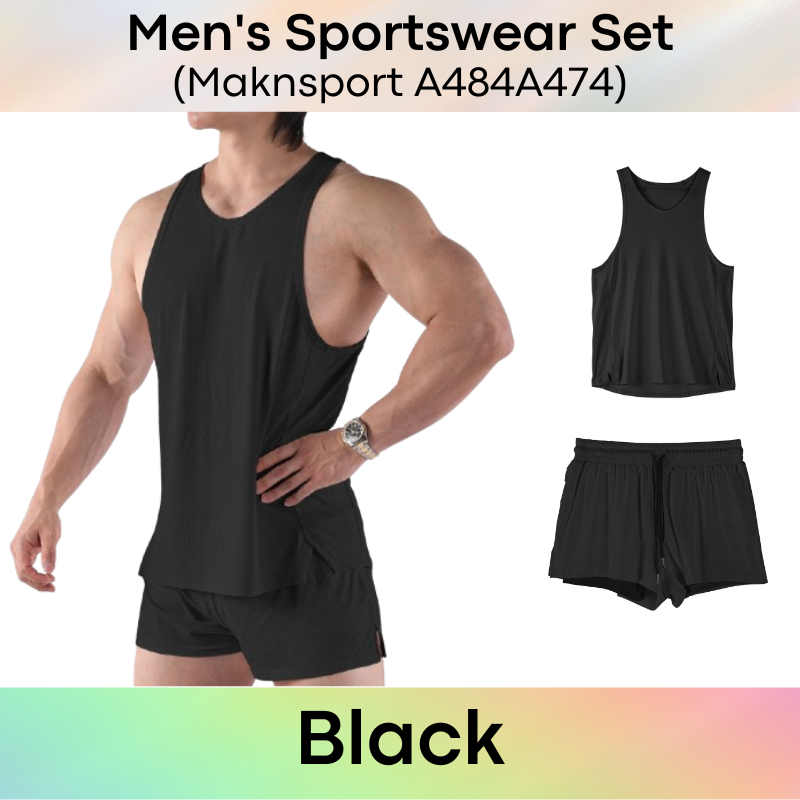 Men's Sportswear : Sleeveless Tee and Shorts with Inner Anti-Abrasion Tights (Maknsport A484/A474)