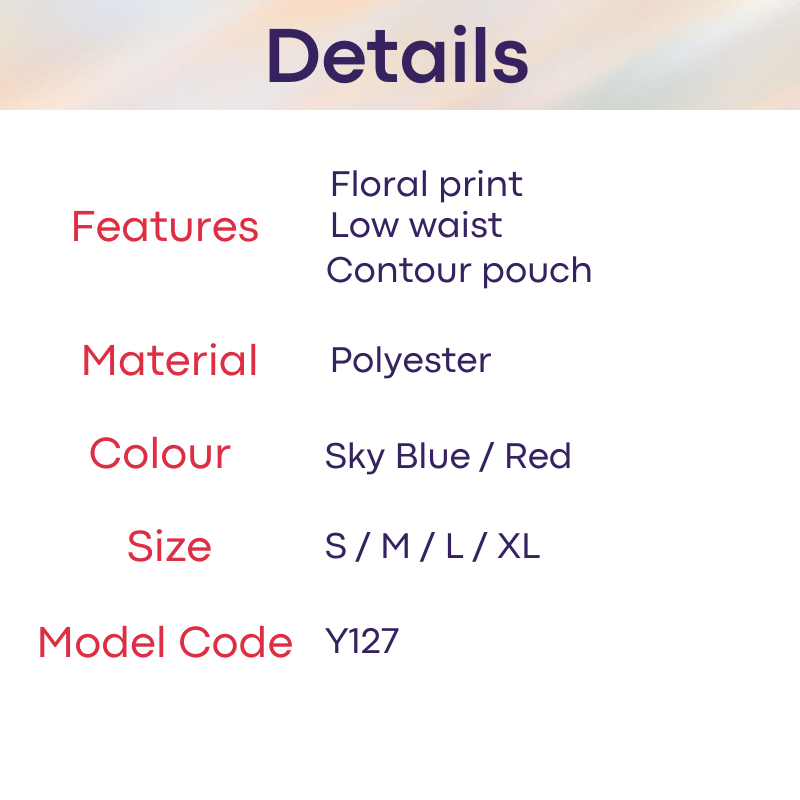 Men's Thong: Polyester Floral Print Low Waist T Back Underwear (Y127)