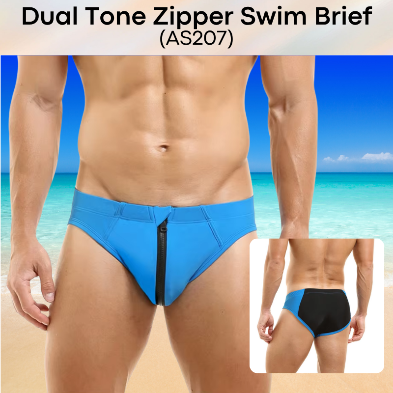 Men's Swim Trunks: Polyester Swim Brief Trunks with Zipper (AS207)