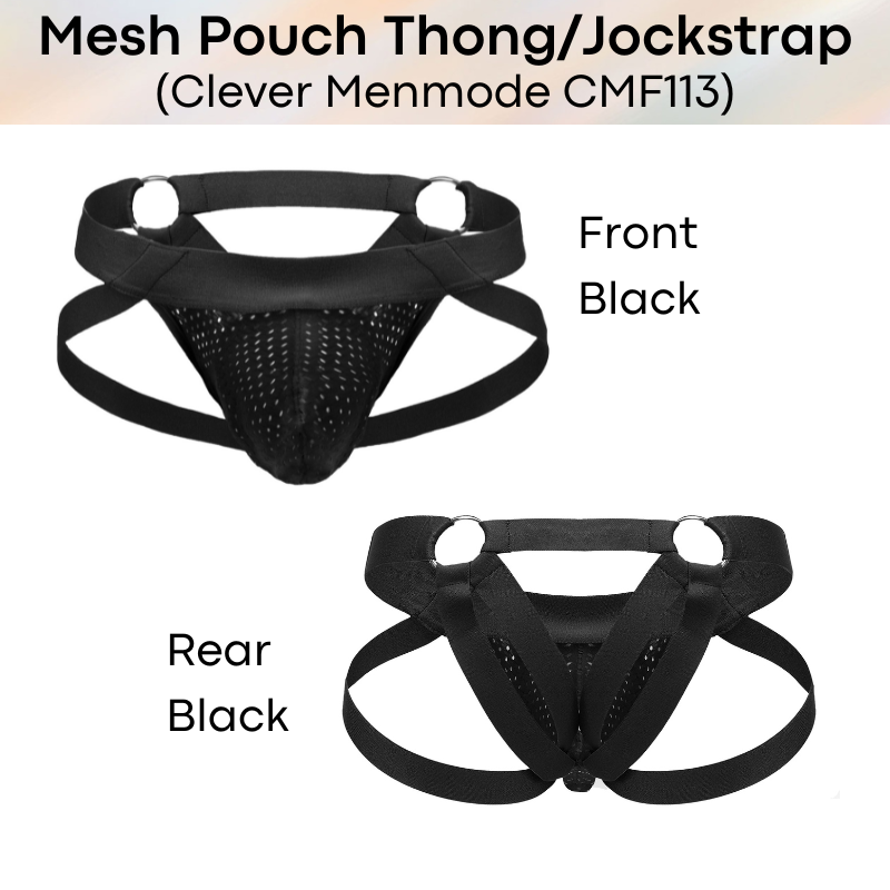 Men's Jockstrap : Nylon Mesh Pouch Jockstrap Y-Thong with Ring (Clever Menmode CMF113)