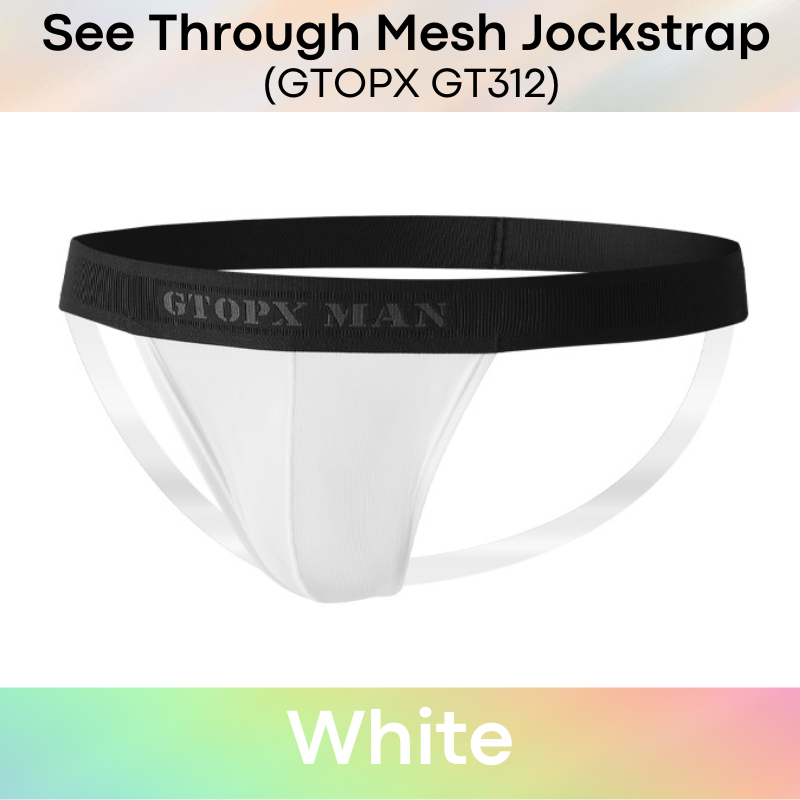 Men's Jockstrap: Nylon See Through Mesh with Transparent Plastic Thigh Strap Underwear (GT312)
