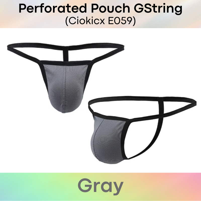 Men's GString: Perforated Large Pouch GString Underwear (E059)