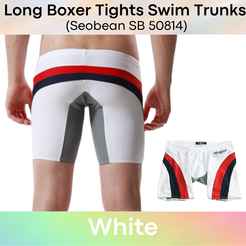 Men's Swim Trunks : Nylon Low Waist Long Boxer Tights Swim Trunks (Seobean SB50814)