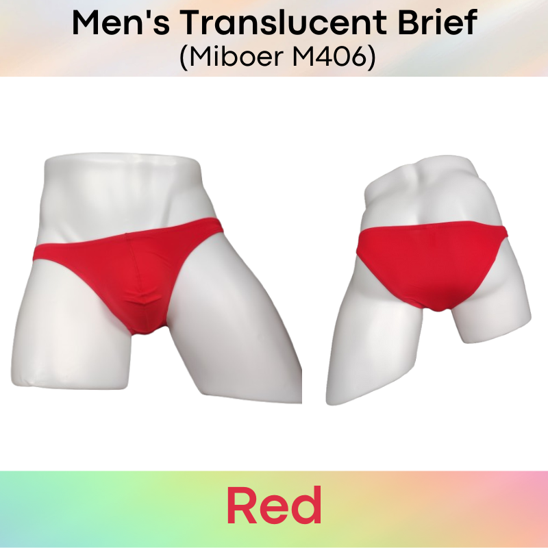 Men's Brief : Translucent Low Waist Ice Silk Brief Underwear (Miboer M406)