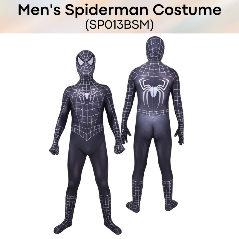 Men's Costume: Black Spiderman Costume (Bodysuit + Mask) (SP013BSM)