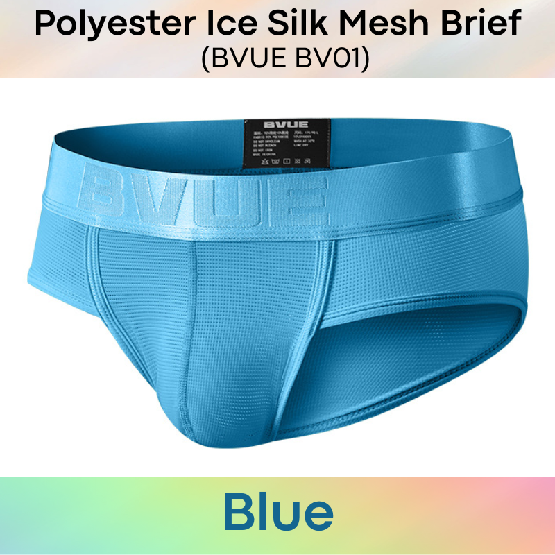 Men's Brief: Polyester Ice Silk Mesh Sports Brief in Metallic Colours Underwear (BV01)