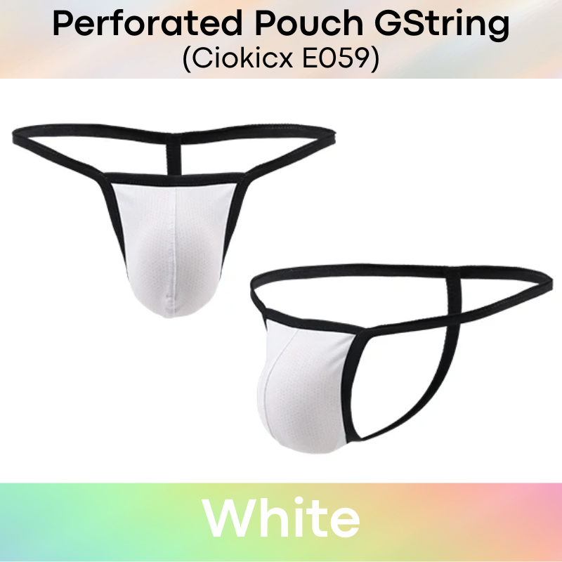 Men's GString: Perforated Large Pouch GString Underwear (E059)