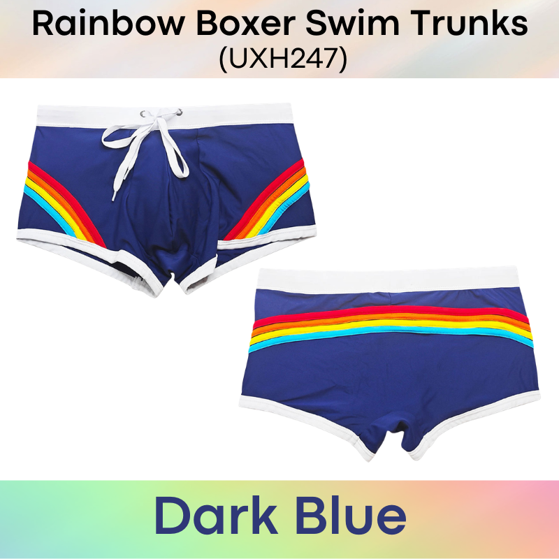 Men's Swim Trunks: Polyester Rainbow Sewn-on Boxer Brief Swimming Trunks (UXH247)