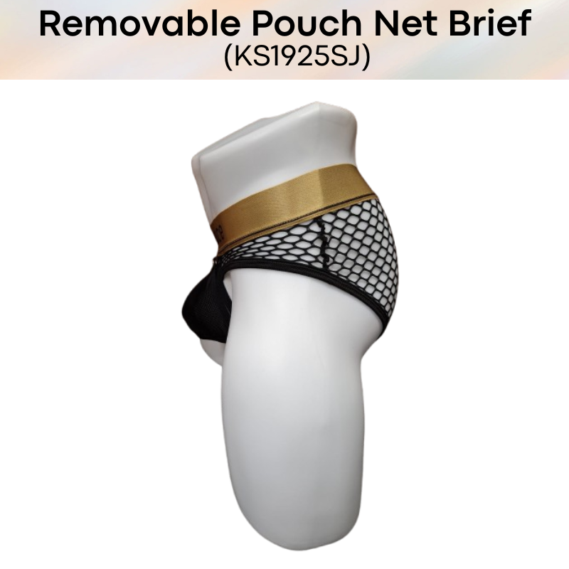 Men's Brief: Polyester Net Brief with Removable Mesh Pouch and Open Back (KS1925SJ)