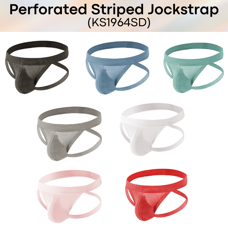 Men's Jockstrap: Polyester Tiny Perforated Striped Jockstrap Underwear (KS1964SD)