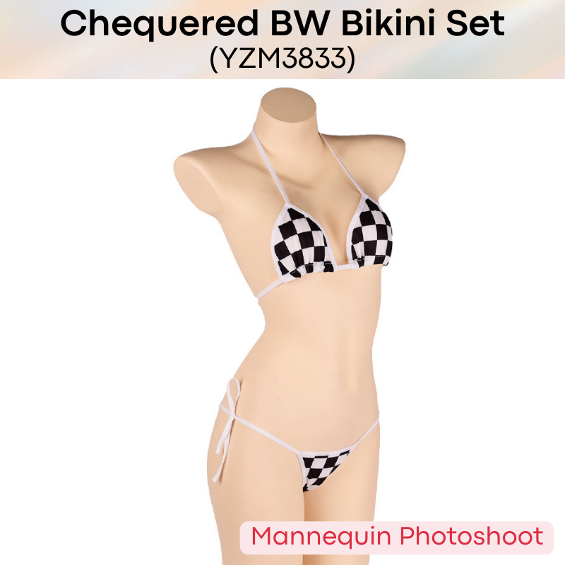 Unisex: Unisex Cotton Black & White Chequered Bikini Set with Top and Brief (YZM3833)