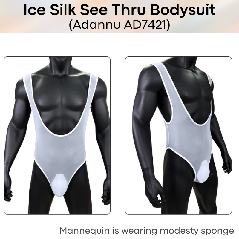 Men's Bodysuit: Nylon Ice Silk Sheer See Through Slim Fit Bodysuit (AD7421)