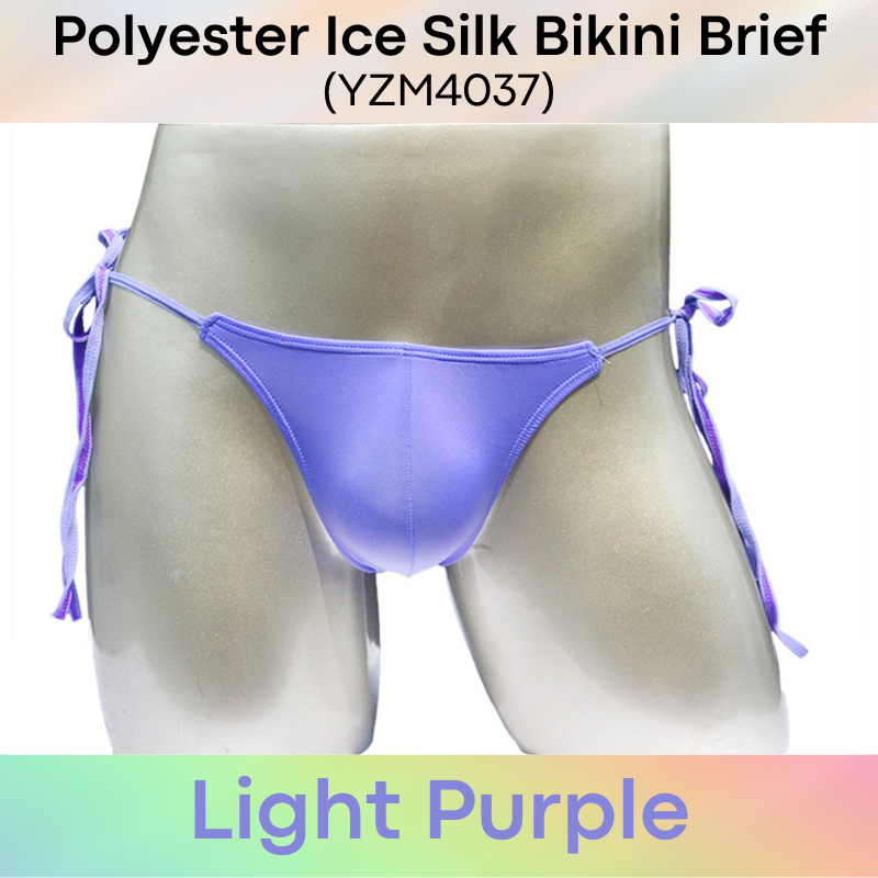 Men's Brief: Polyester Ice Silk Bikini Brief with Side String Tie (YZM4037)