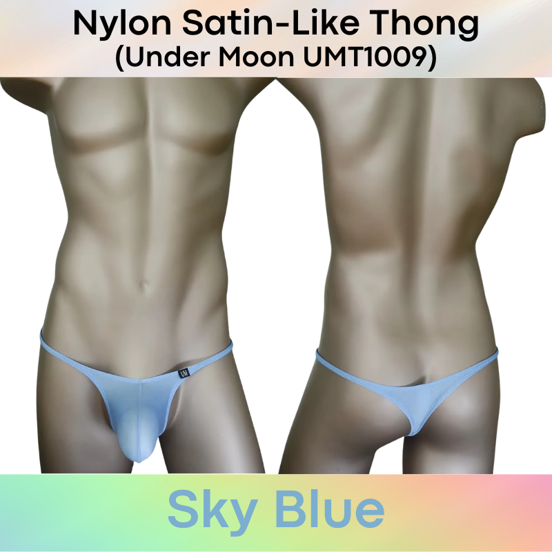 Men's Thong: Nylon Satin-Like Convex Pouch Low Waist Thong Underwear (UMT1009)