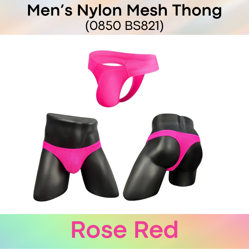 Men's Thong: Nylon Mesh Perforated Low Waist Thong Underwear (BS821)