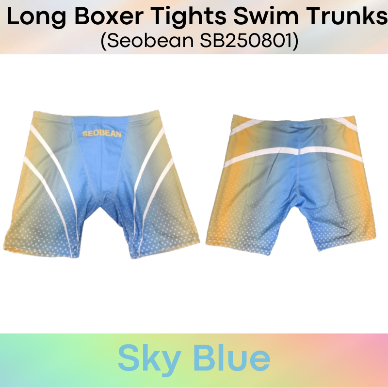 Men's Swim Trunks : Polyester Low Waist Long Boxer Tights Swim Trunks with Gradient Colour Print (Seobean SB250801)