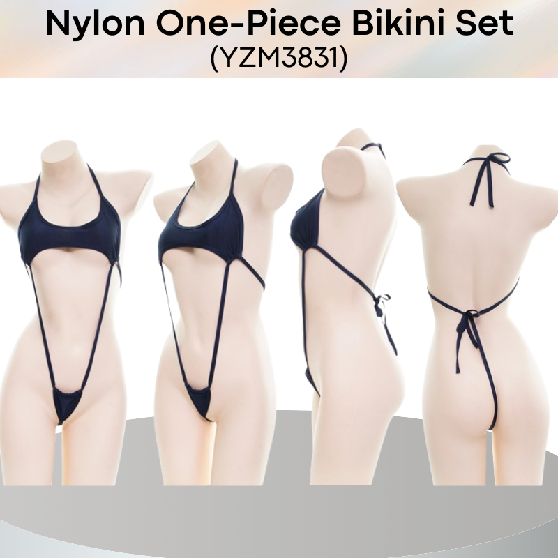 Unisex: Unisex Nylon One-Piece Bikini Set with Top and Thong Strip Underwear (YZM3831)