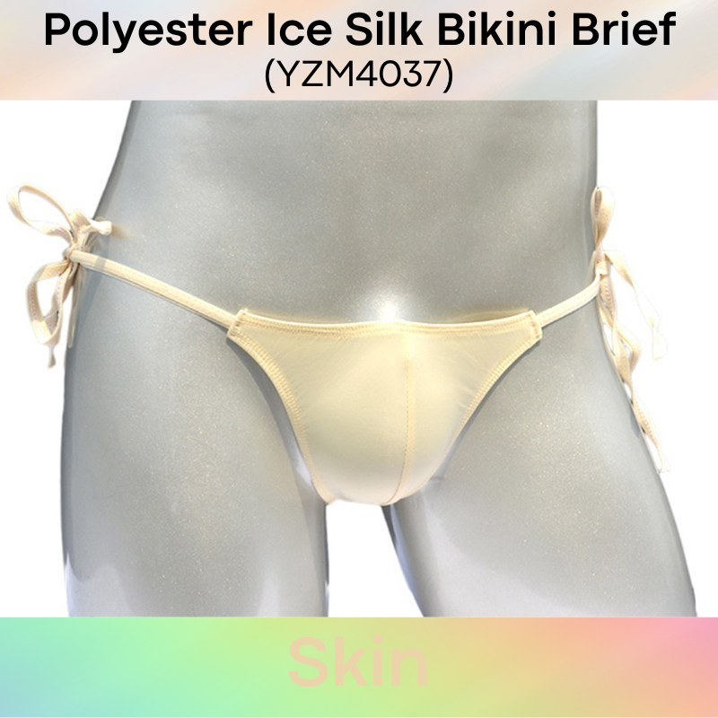 Men's Brief: Polyester Ice Silk Bikini Brief with Side String Tie (YZM4037)