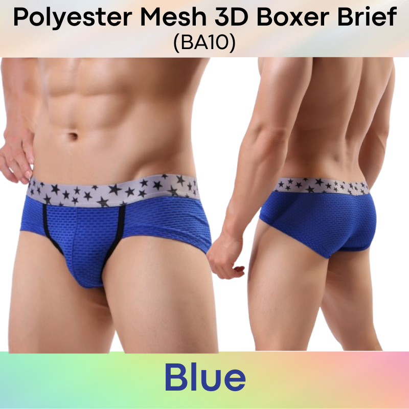 Men's Boxer : Polyester Mesh 3D Front and Rear Design Boxer Brief Trunks (BA10)