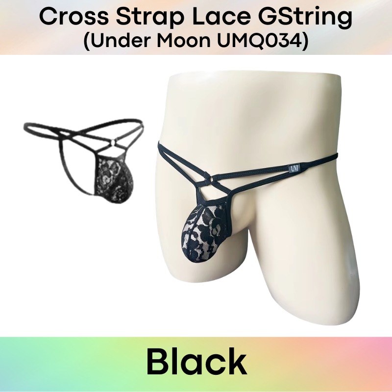 Men's GString: Nylon Sheer Lace 3D Convex Pouch Low Waist GString Underwear (UMQ034)
