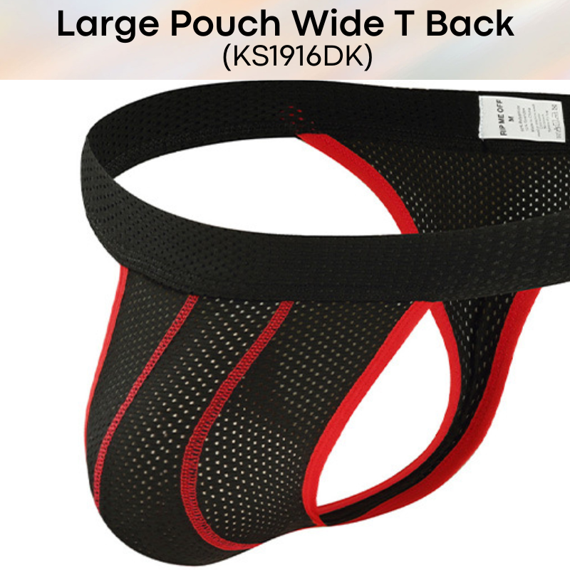 Men's Thong: Polyester Perforated Thong with Large Pouch and Wide Thong Strip (KS1916DK)