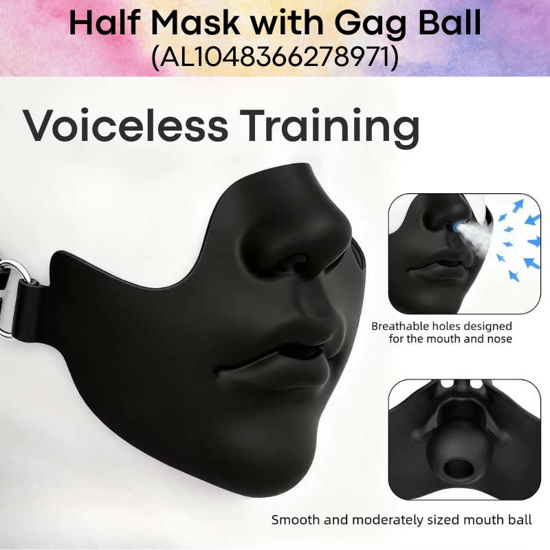 Adult Toy: Silicone Half Mask with Lockable Belt and Ball Gag (AL1048366278971)