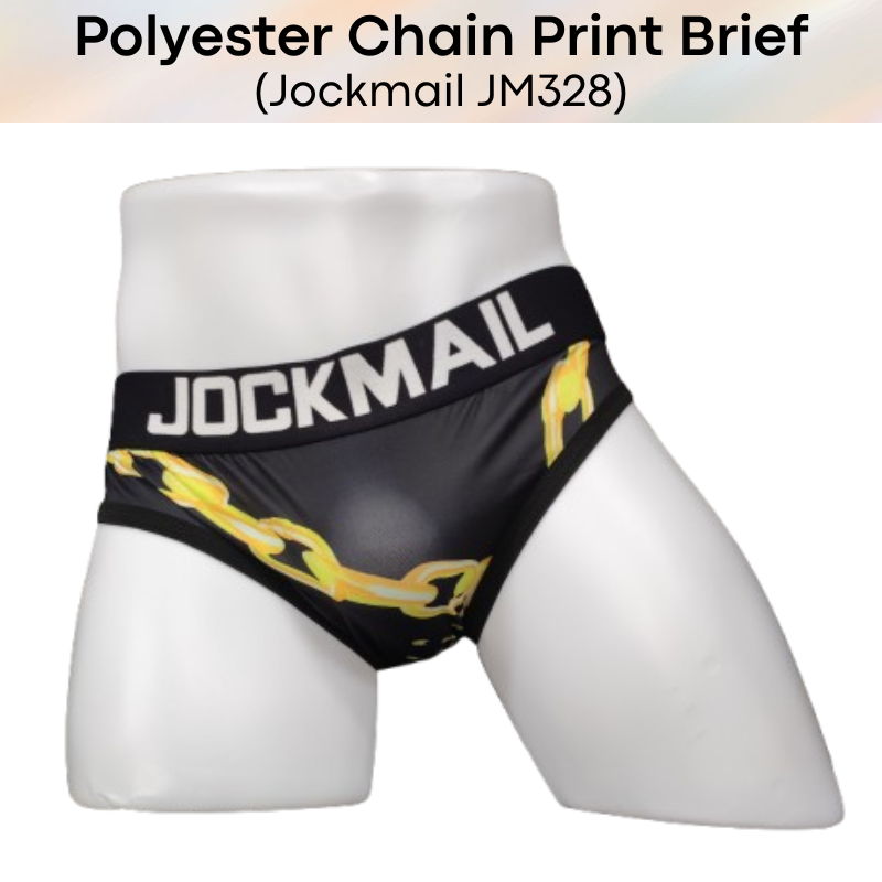 Men's Brief : Gold Chian Print Polyester Brief (Jockmail JM328)