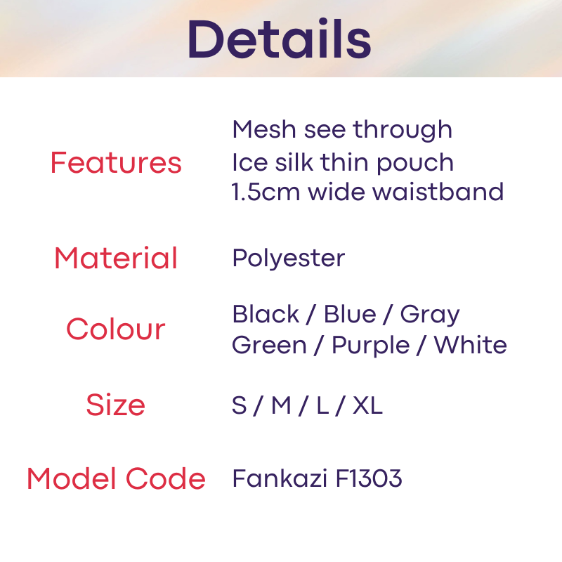 Men's Boxer: Polyester Mesh See Through with Ice Silk Pouch Layer Boxer Brief Underwear (F1303)