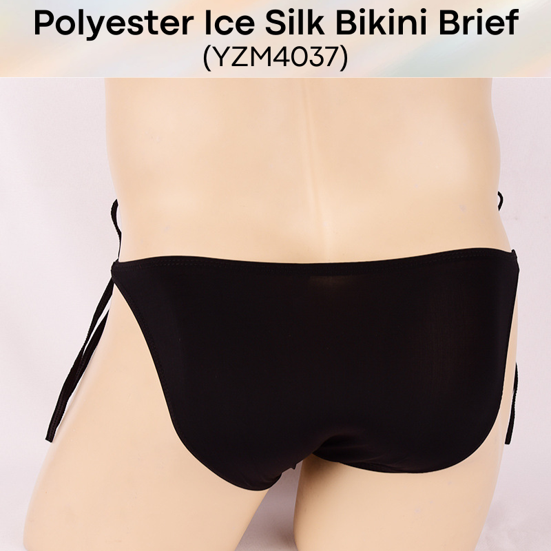 Men's Brief: Polyester Ice Silk Bikini Brief with Side String Tie (YZM4037)