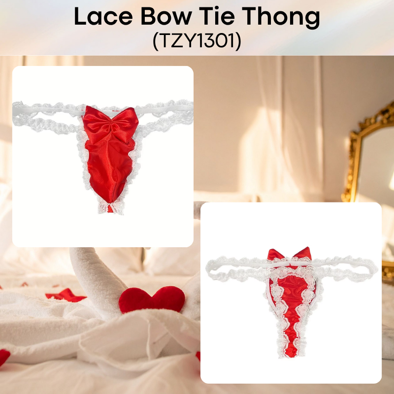 Men's Thong: Polyester Lace Thong with Bow Tie Accessory (TZY1301)