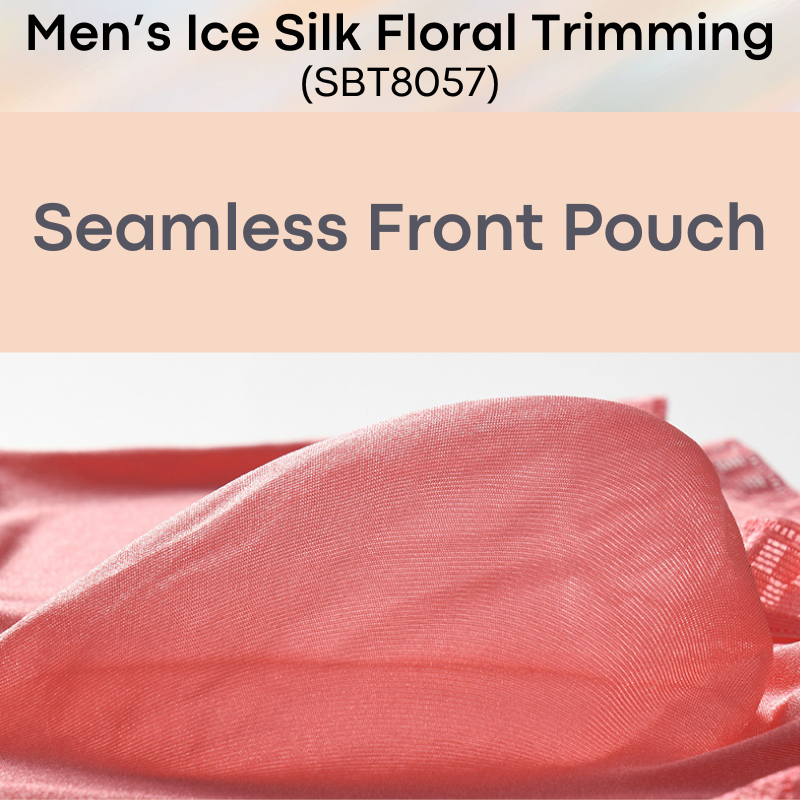 Men's Boxer : Ice Silk Floral Lace Trimming, Almost Translucent Boxer Brief Trunk (SBT8057)