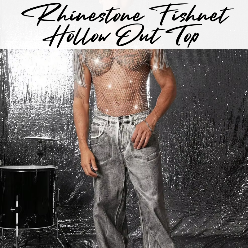 Men's Tee:  Rhinestone Fishnet Hollow Out Top For Parties and Clubs (CMG064)
