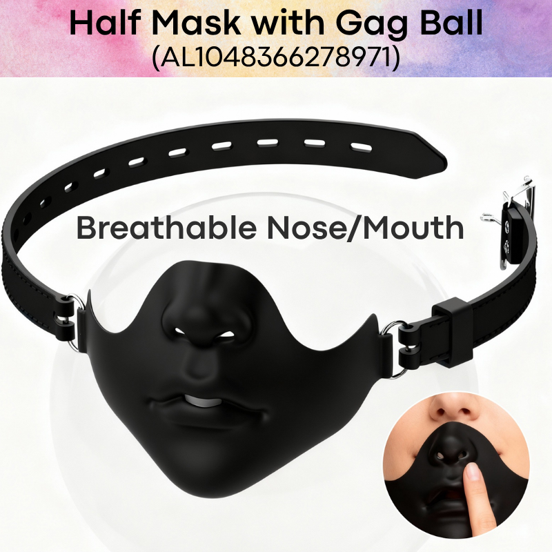 Adult Toy: Silicone Half Mask with Lockable Belt and Ball Gag (AL1048366278971)