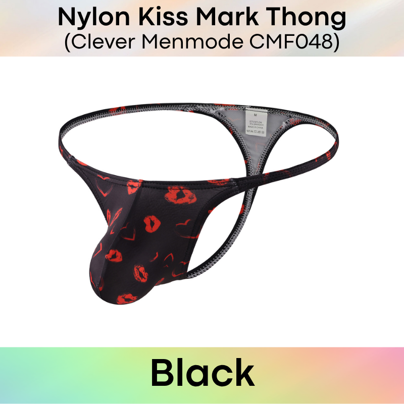 Men's Thong: Nylon Kiss Mark Print Low Waist Thong Underwear (CMF048)
