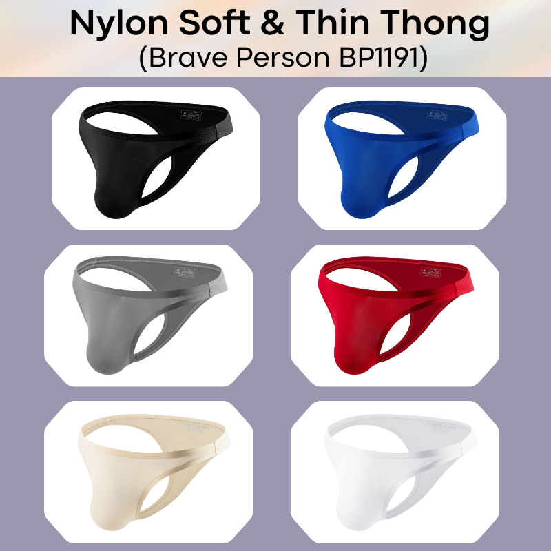 Men's Thong: Nylon Wide Front Close to Skin Thong Underwear (BP1191)