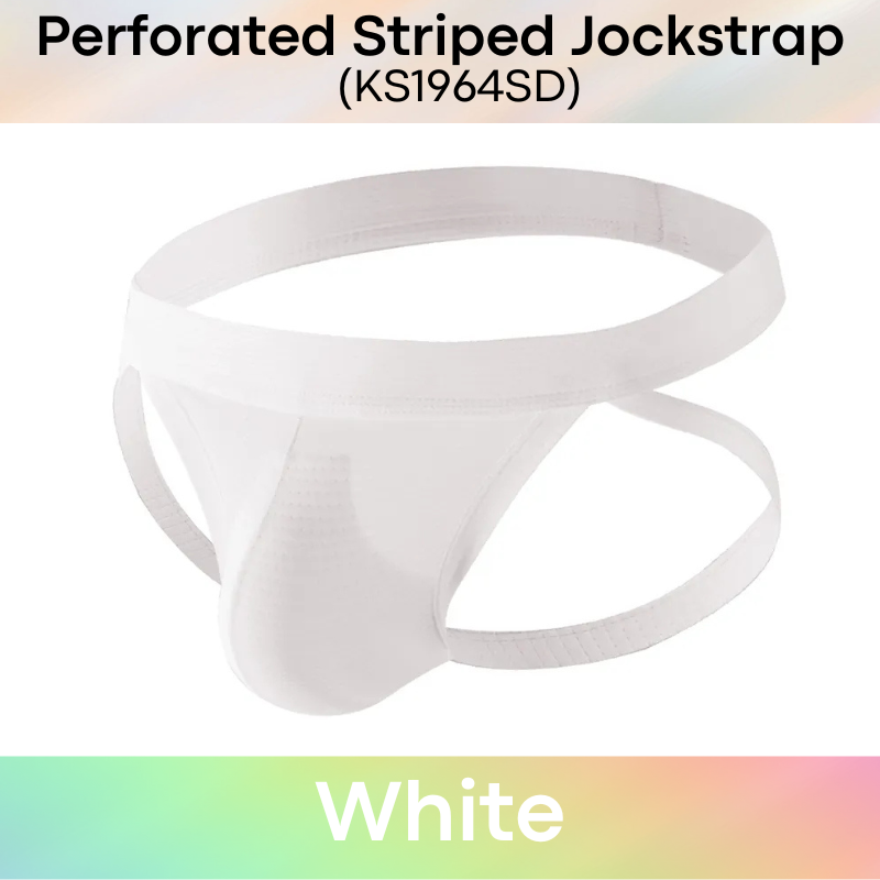 Men's Jockstrap: Polyester Tiny Perforated Striped Jockstrap Underwear (KS1964SD)