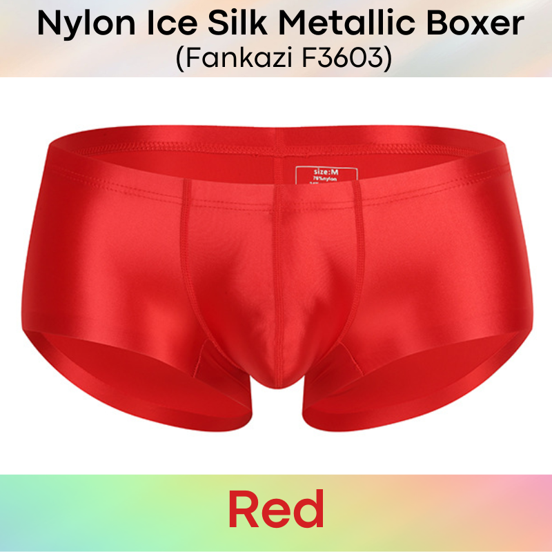 Men's Boxer: Nylon Ice Silk Tight Fit Low Rise Metallic Colour Boxer Brief Underwear (F3603)