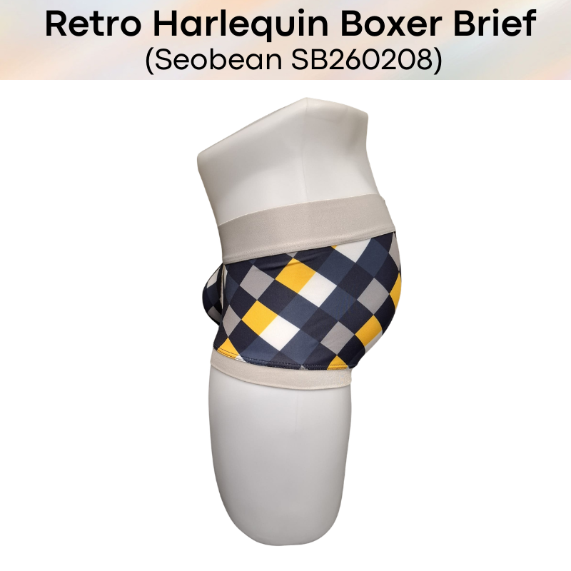 Men's Boxer: Retro Harlequin Print Boxer Brief Underwear (SB260208)