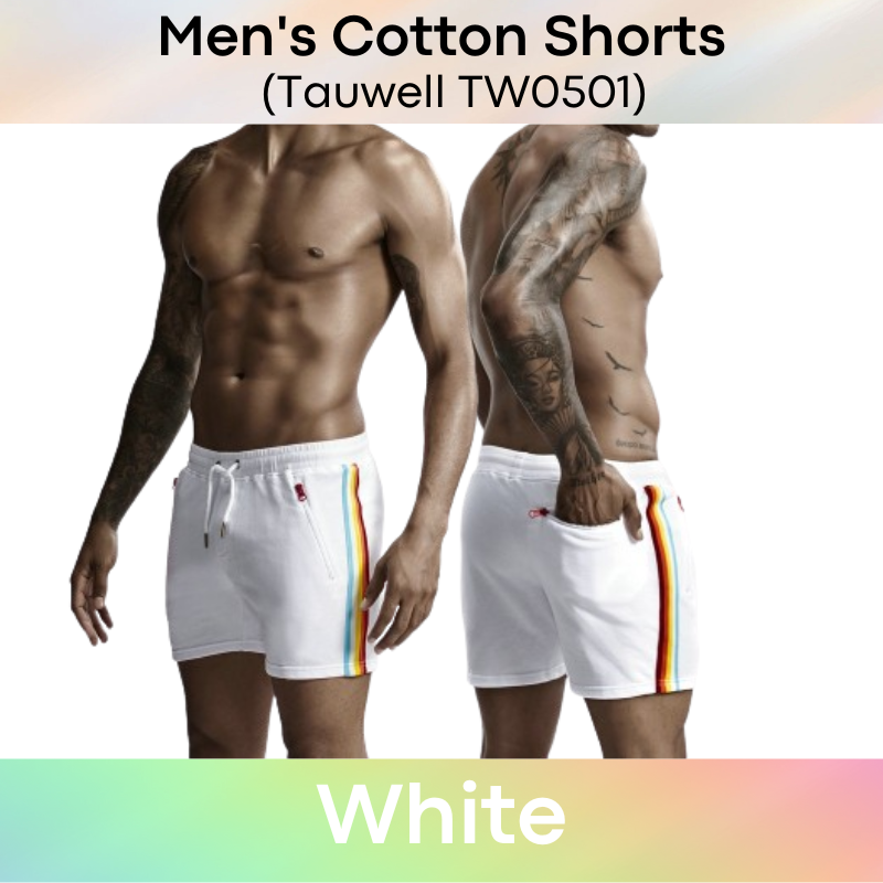 Men's Shorts : Cotton Casual Shorts with Side Rainbow Stripe (Tauwell TW0501)