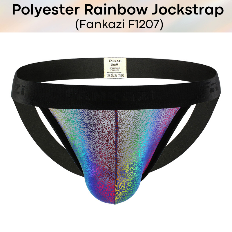 Men's Jockstrap: Polyester Rainbow Jockstrap Underwear (F1207)