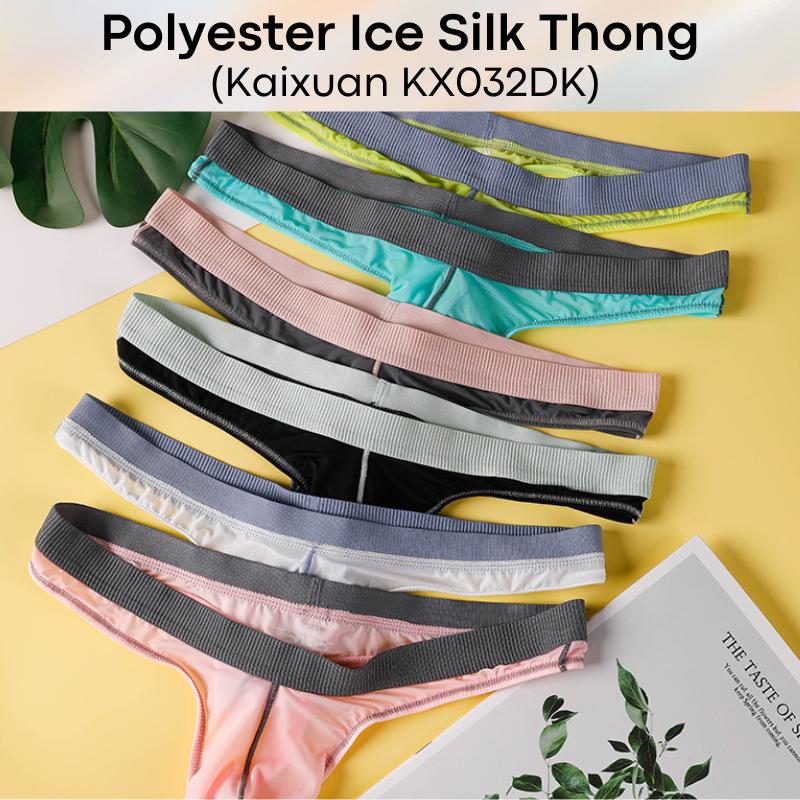 Men's Thong: Polyester Ice Silk Soft and Thin Thong Underwear (KX032DK)